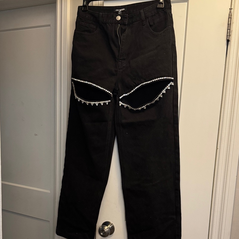 Steve Madden Black Straight Leg Jeans with Embellishments